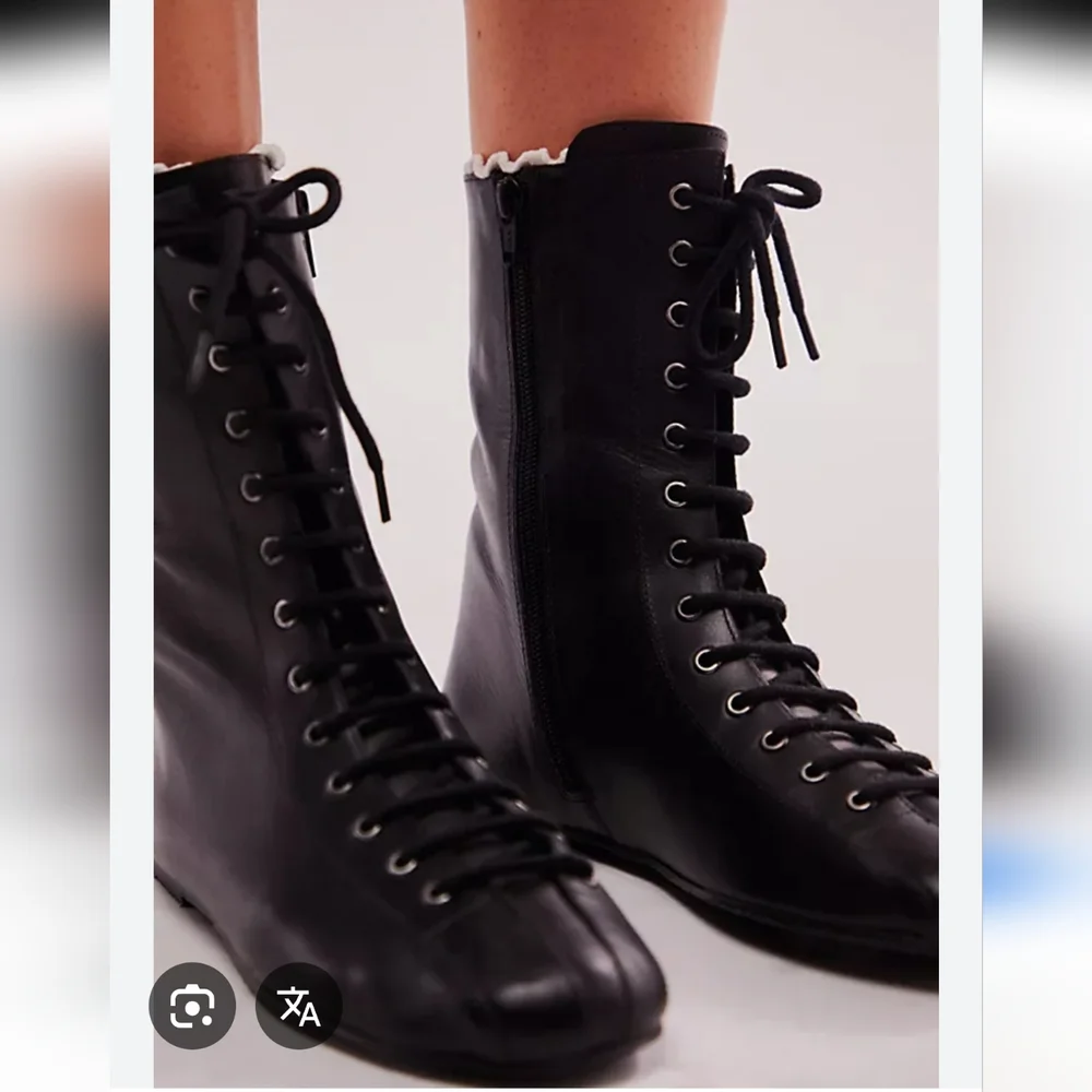 Free People Black Leather Lace Up Ankle Boots Size 9 - Picture 5 of 8